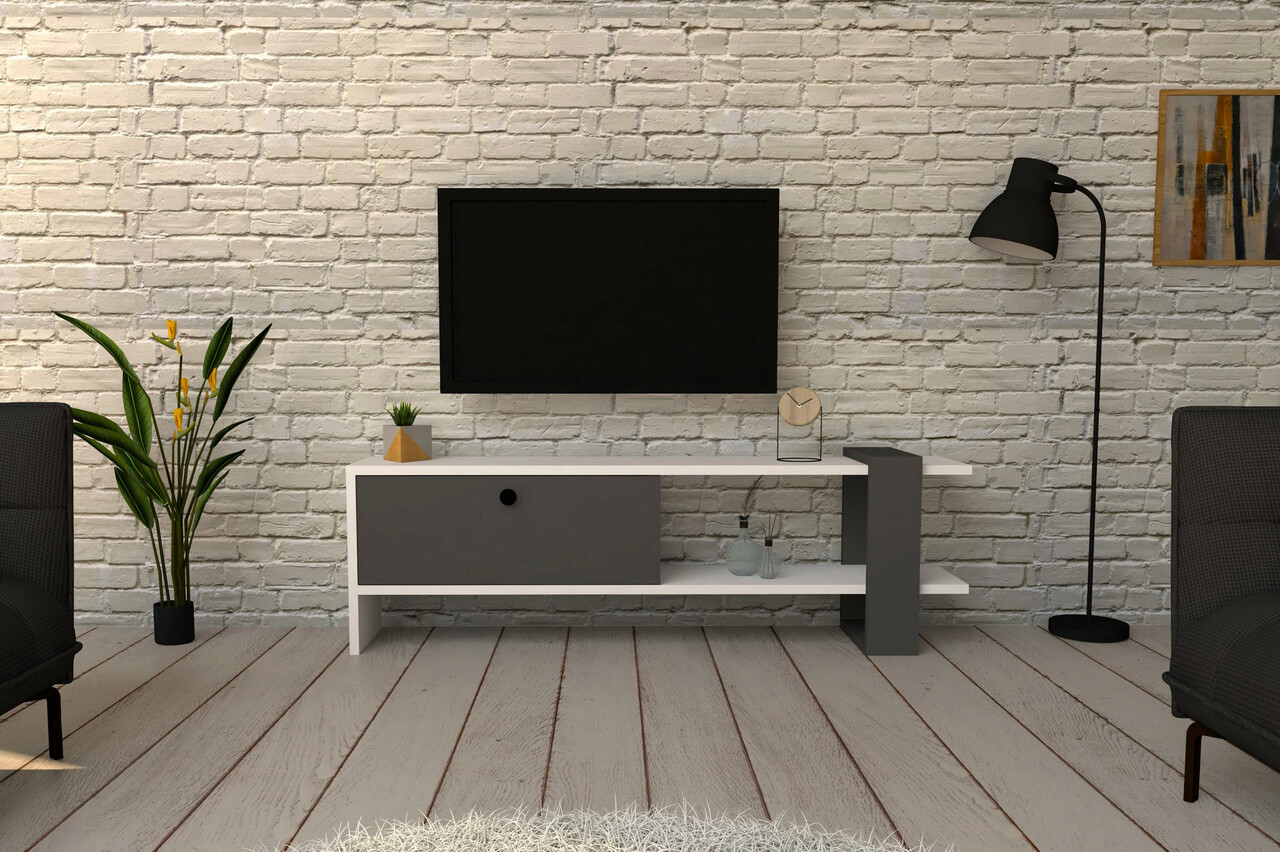 Comoda TV, Hanah Home, Funda, 120x36.8x25 cm, Antracit/Alb - imagine 7
